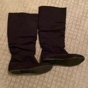 Black faux suede boots.